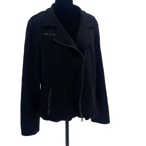 Eileen‎ Fisher Womens Asymmetrical Zip Jersey Knit Biker Moto Jacket Black Large - Picture 1 of 9